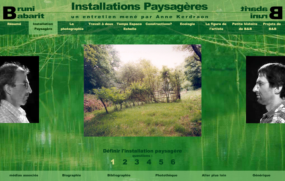 image écran du site Installations paysagères sur le travail des artistes Bruni et Babarit