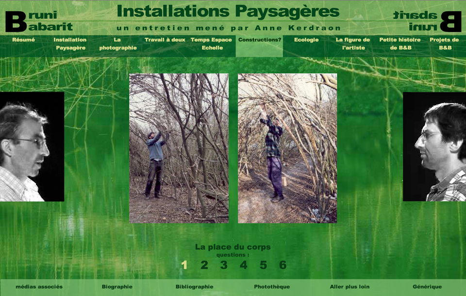image écran du site Installations paysagères sur le travail des artistes Bruni et Babarit