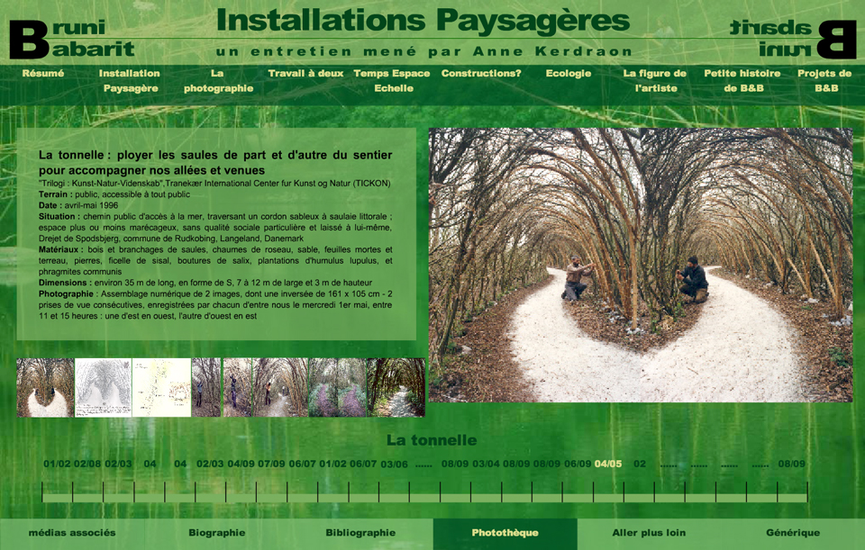 image écran du site Installations paysagères sur le travail des artistes Bruni et Babarit