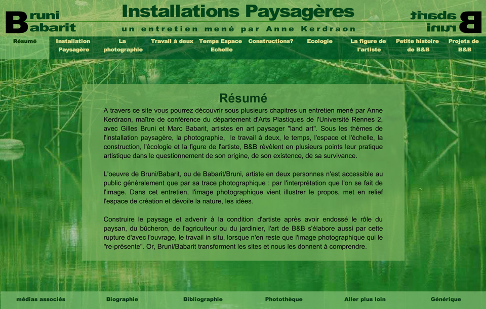 image écran du site Installations paysagères sur le travail des artistes Bruni et Babarit