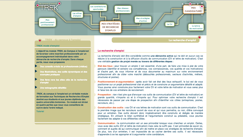 Impression écran site TREK - du campus à l'emploi